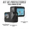 Kit de Tres protectores Vidrio Templado Lente, Display Trasero y Display frontal para cámara Go Pro Hero 9 OPTIMUS TECHNOLOGY™ -